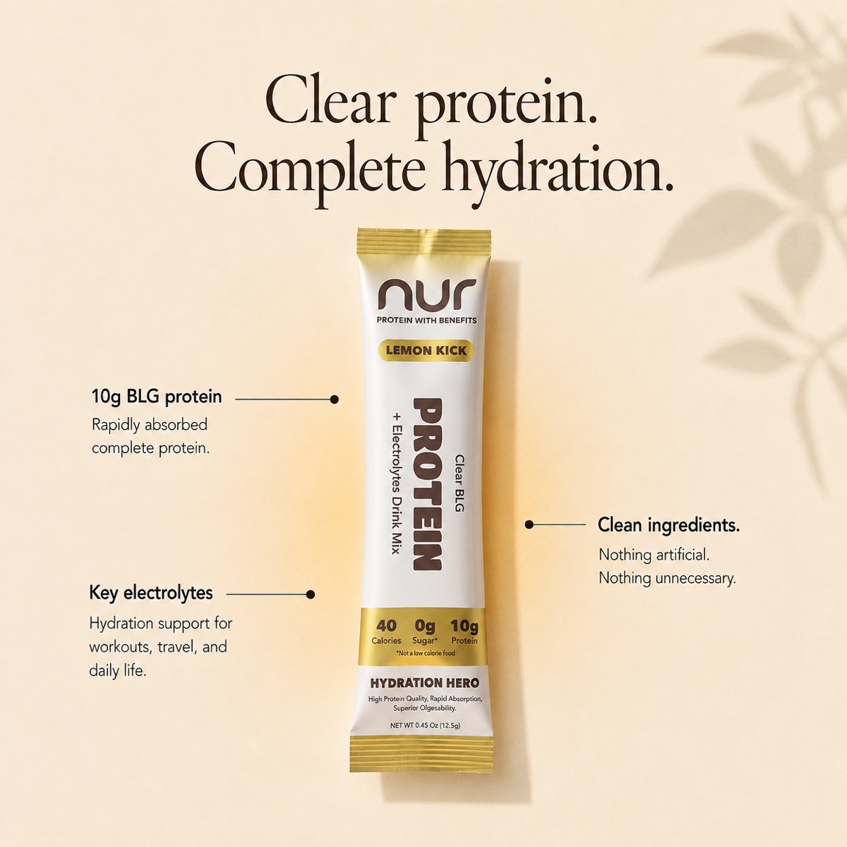 NUR Lemon Kick stick — 10g BLG protein, complete hydration
