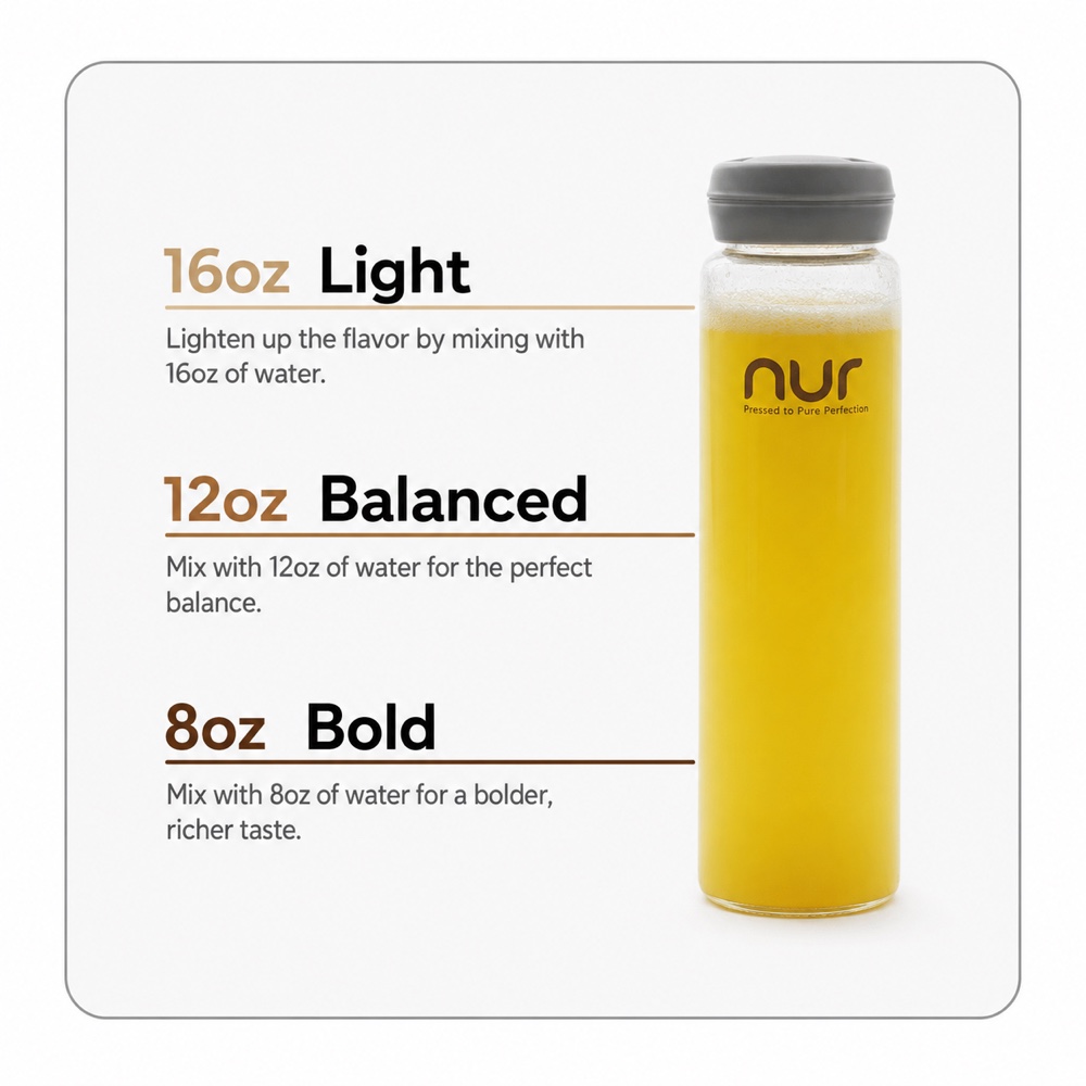Mix ratios: 16oz light, 12oz balanced, 8oz bold